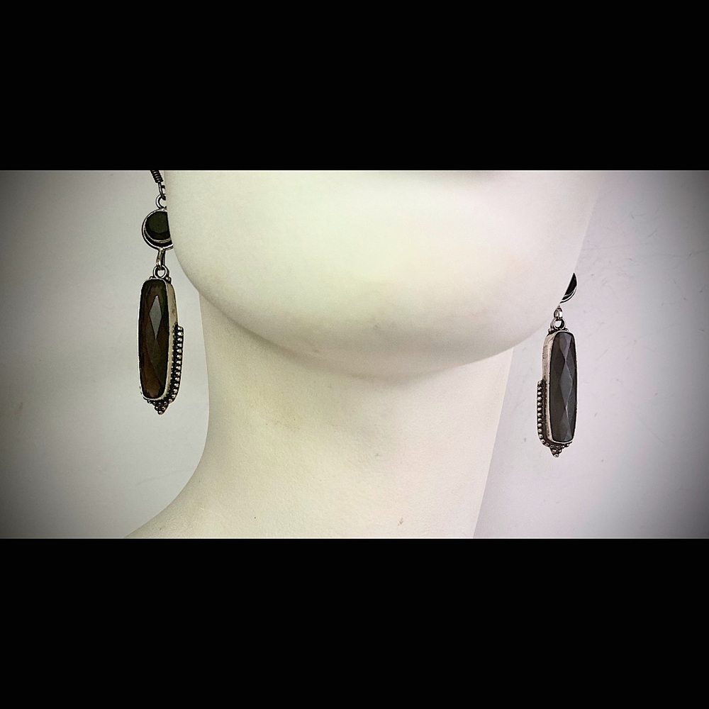 Vintage Sterling Dangling Smoky Quartz Stones Handcrafted, Marked